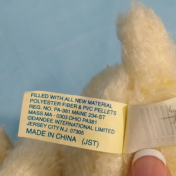 Dan Dee Collectors Bean Bag Friends Dog Plush Off-White Green Bow 7" Stuffed Toy - Picture 5 of 6